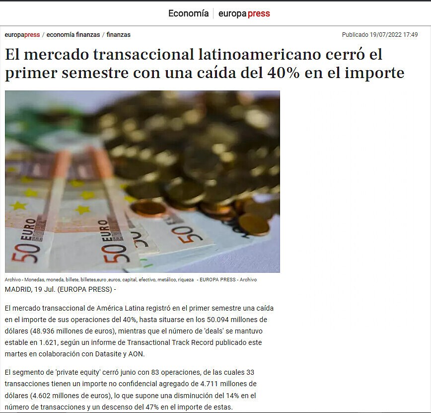 El mercado transaccional latinoamericano cerr el primer semestre con una cada del 40% en el importe